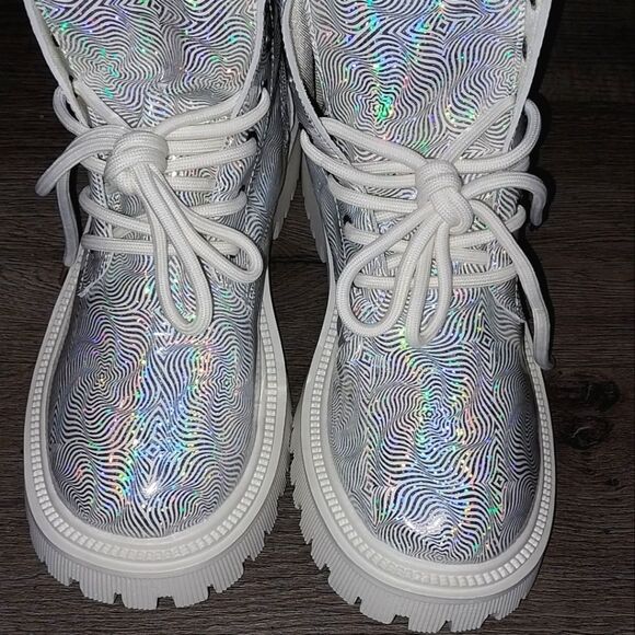 Silvery platform combat boots sz 8.5 - Picture 6 of 9